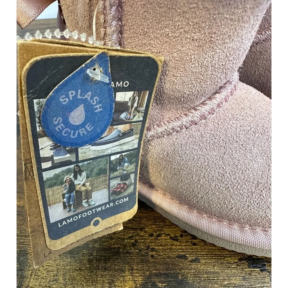 Lamo Youth Rose Pink Suede Faux Fur Bow Winter Boots Splash Secure Size 6C NEW - Picture 9 of 10